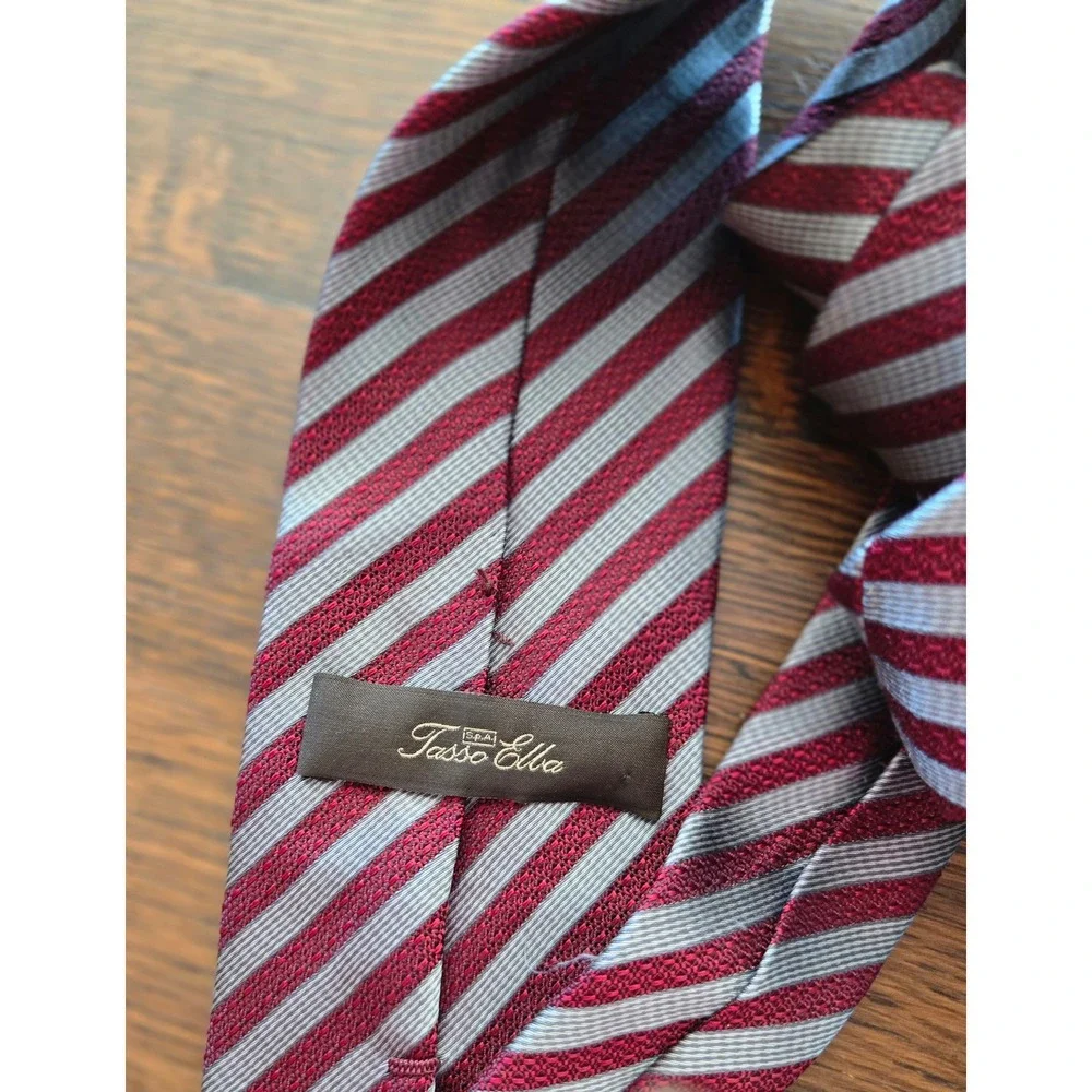 Tasso Elba Mens Silk Burgundy Gray Stripe Classic Necktie 3 x 72 - Picture 4 of 4
